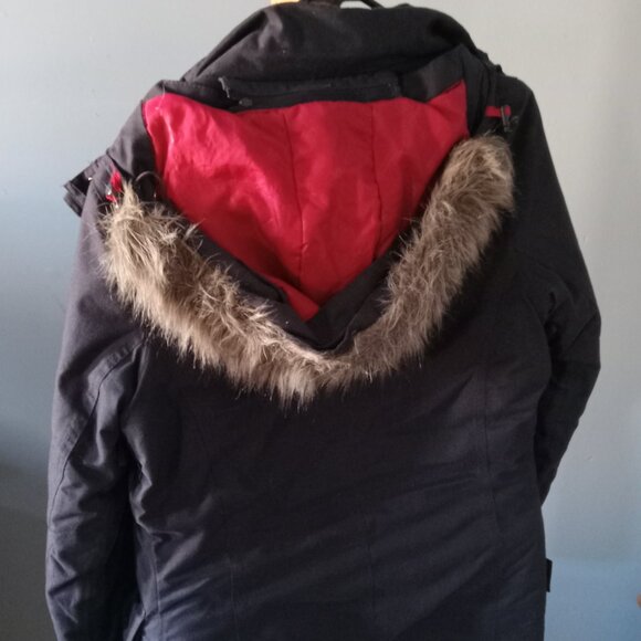 Ladies gently used Mountain Warehouse hooded parka with faux fur and ski gloves - Picture 2 of 4